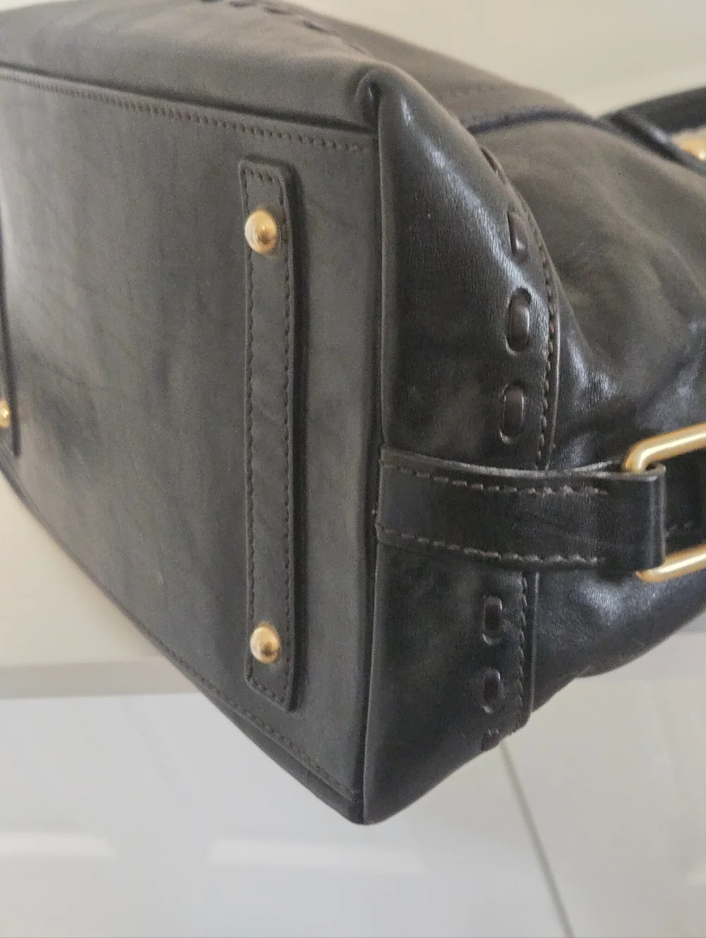 Dooney & Bourke Black Leather Shoulder Satchel with Gold Hardware - Picture 10 of 16